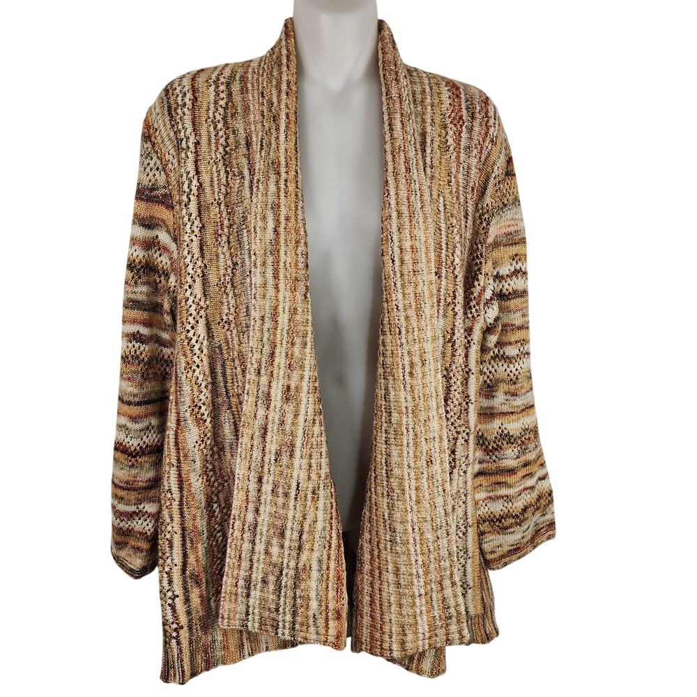 Alfred Dunner Women Open Front Cardigan Sweater Open Knit Striped Colorful Small
